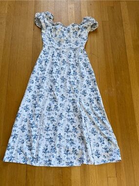 Blue Floral Puff-Sleeve Maxi Dress - Unbranded